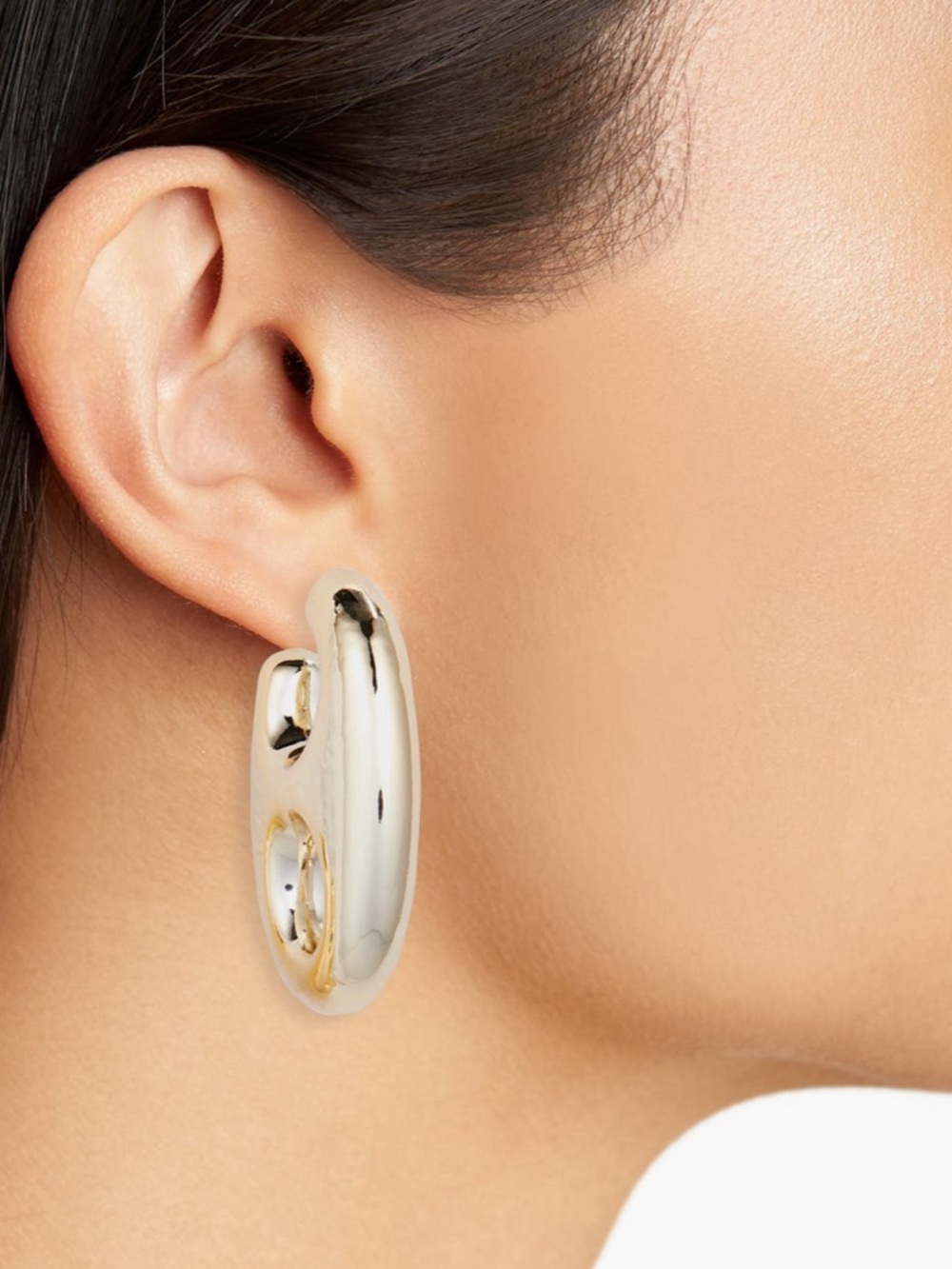 Tasha Gold Link Hoop Earrings with Open Circle Detail - Picture 2 of 3